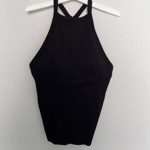 Pro-Fit seamless girl Chic Black Ribbed Tank Top